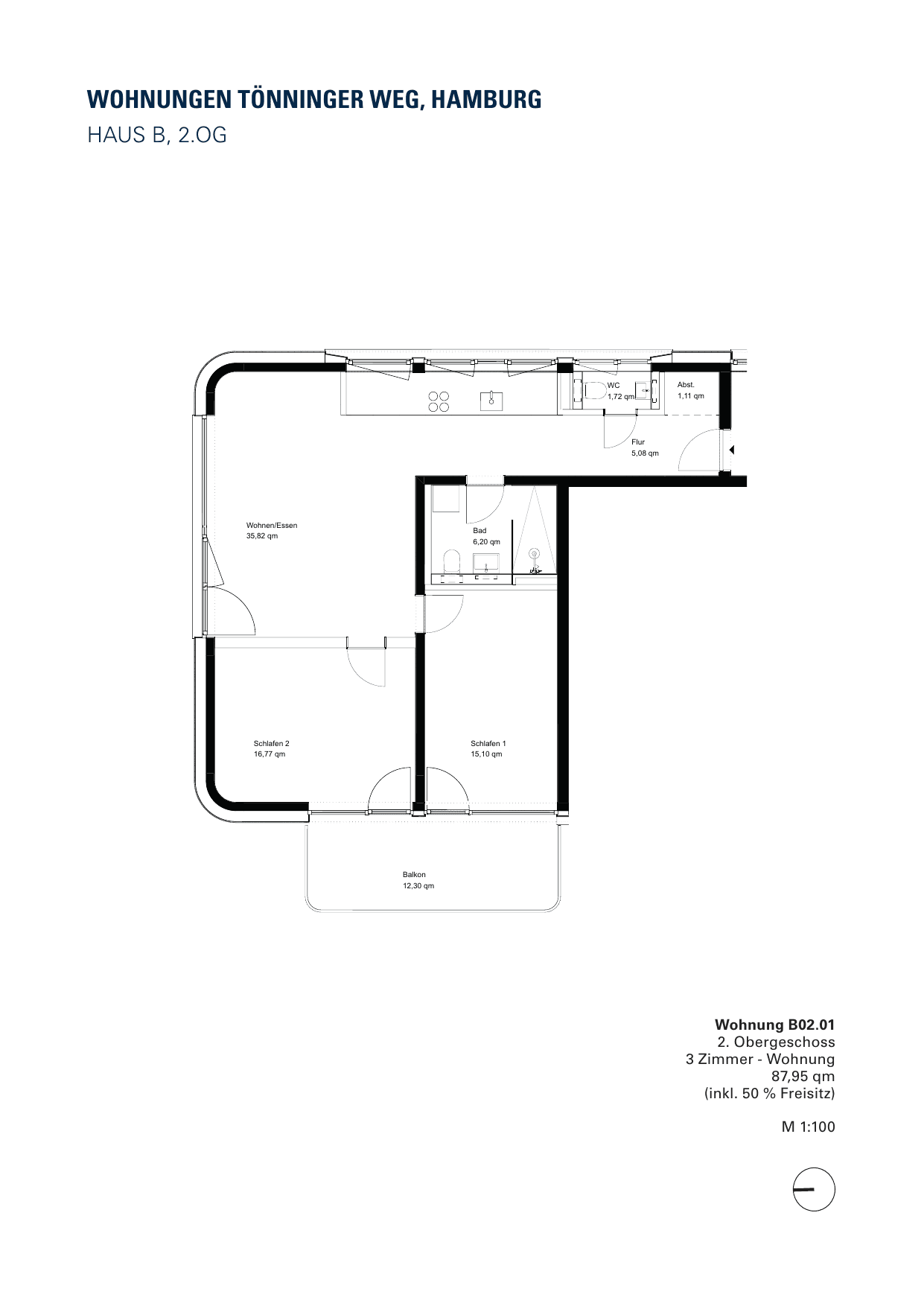 Grundriss der Wohnung B 02.01