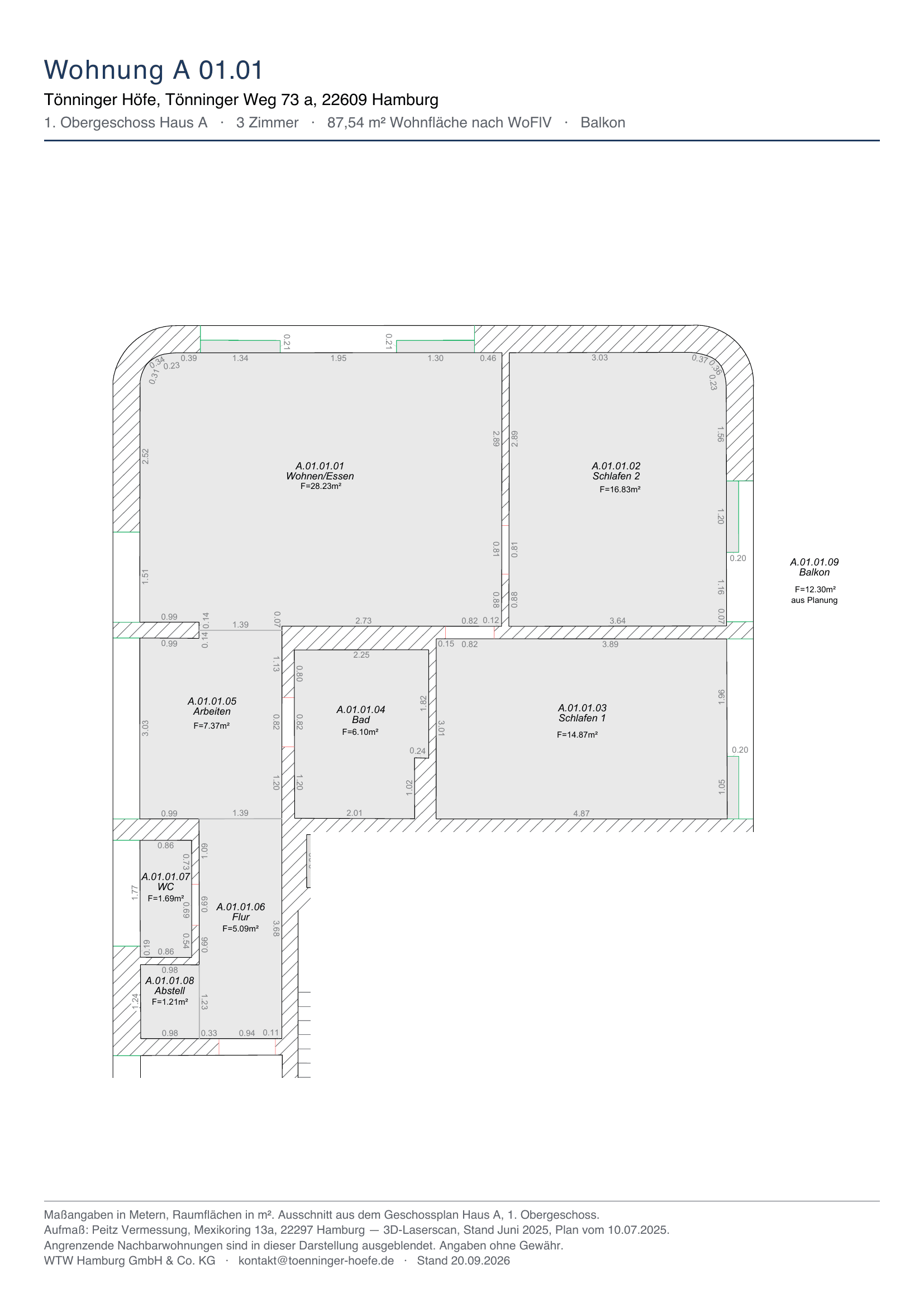 Grundriss 1 der Wohnung A 01.01