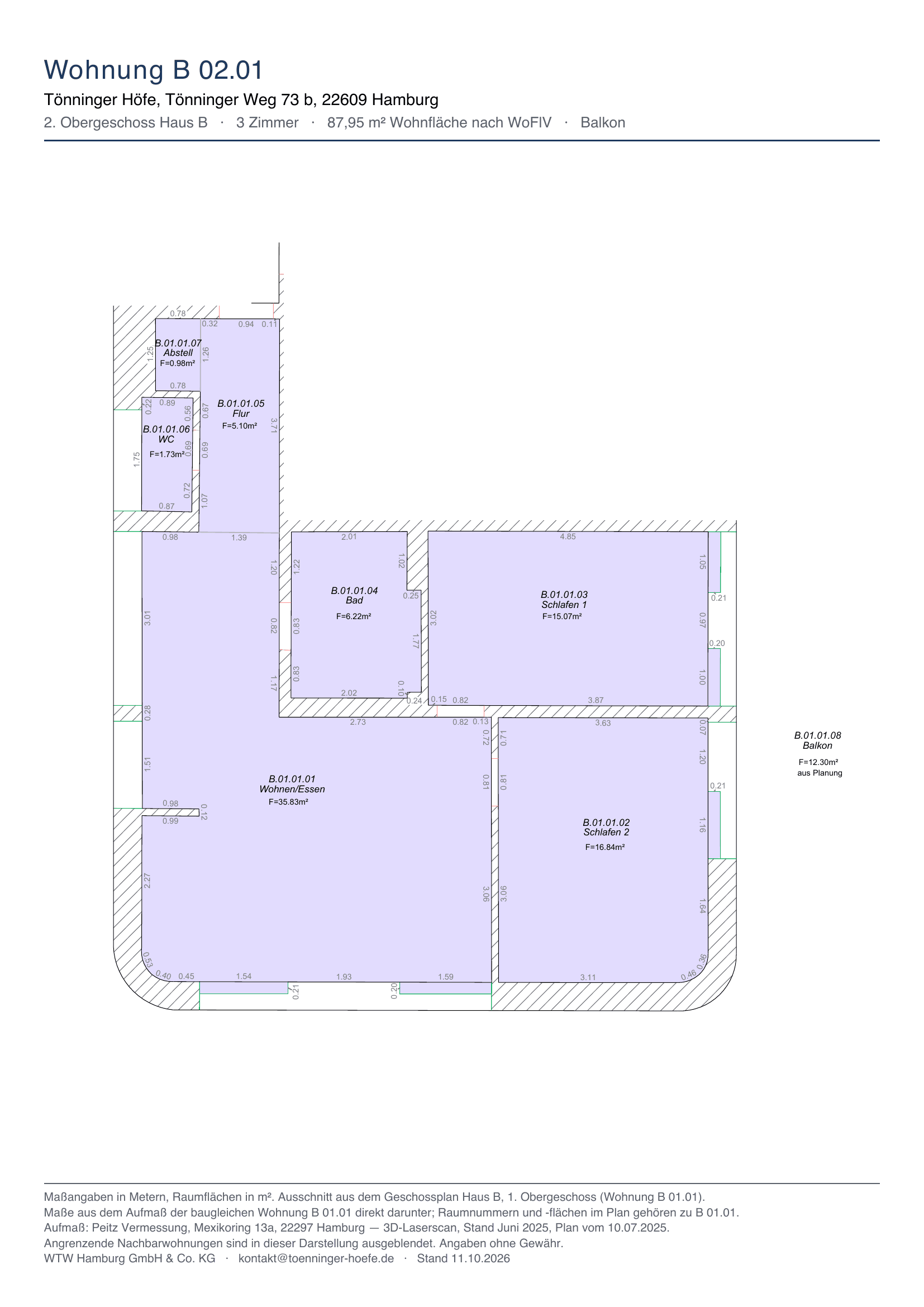 Grundriss 1 der Wohnung B 02.01